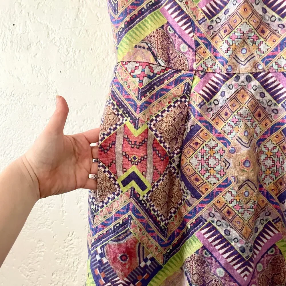 Matthew Williamson 100% Linen Tribal Print Sleeveless Mini Dress sz 10 - Picture 2 of 8